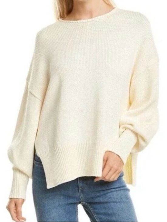 Theory Sweaters - Theory Chunky Slit Mercer Cotton Ecru Sweater Heavy Knit Pullover Side Slits XS